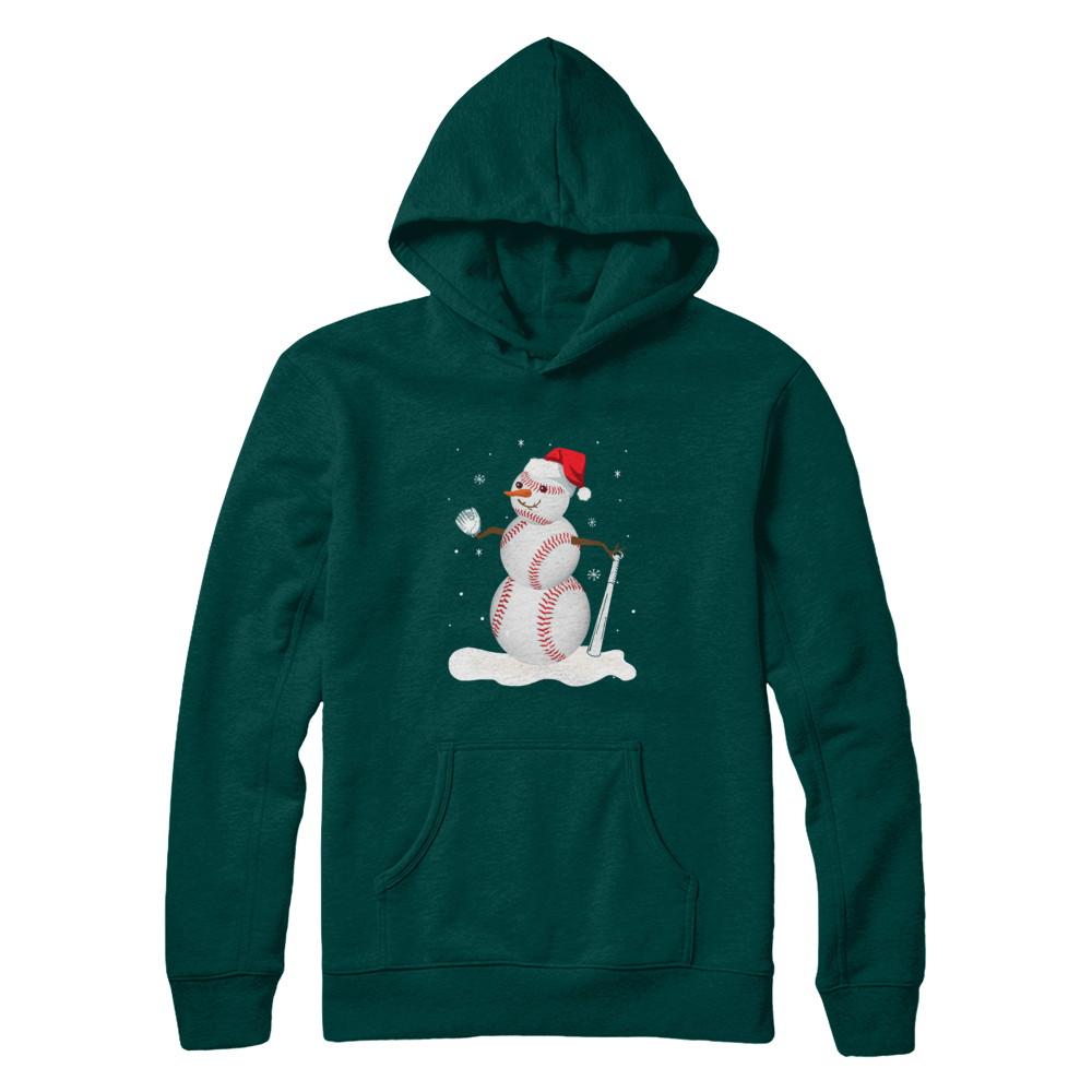 Christmas Baseball Snowman Christmas-T-Shirt & Sweatshirt-Pullover Hoodie-Deep Forest