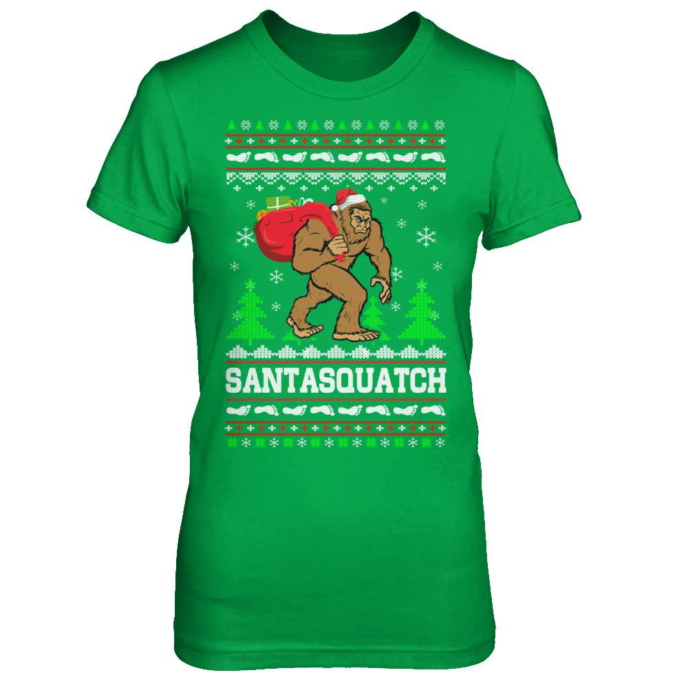 Funny Santasquatch Bigfoot Ugly Christmas Sweater Gift-T-Shirt & Sweatshirt-Women's T-Shirt-Irish Green