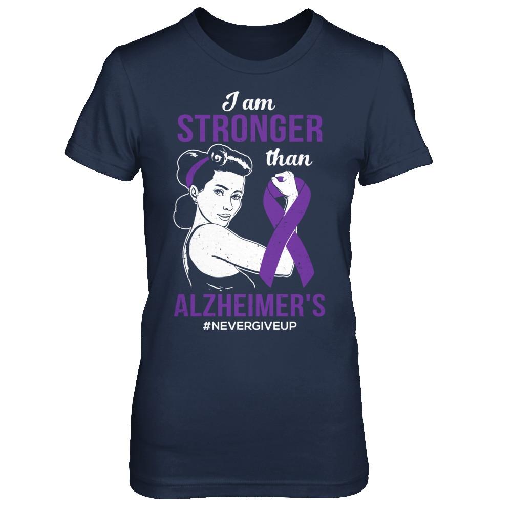 I Am Stronger Than Alzheimer's Awareness Support-T-Shirt & Hoodie-Women's T-Shirt-Navy