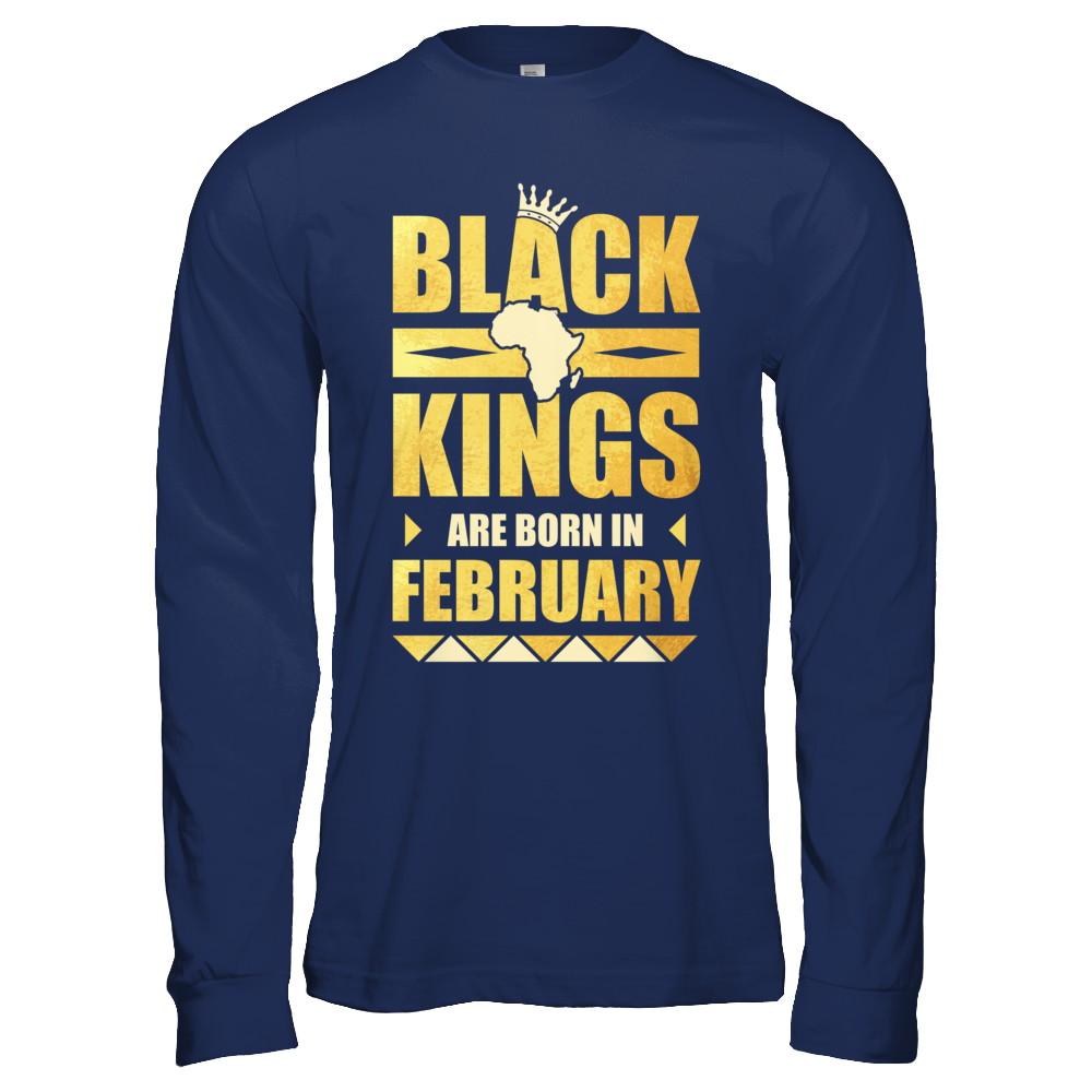 Black Kings Are Born In February Birthday-T-Shirt & Hoodie-Long Sleeve T-Shirt-Navy