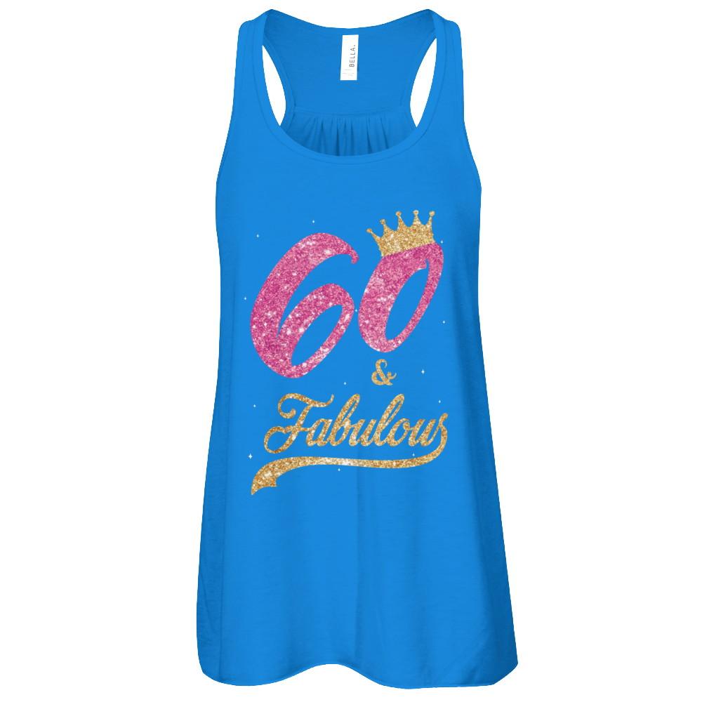 60 And Fabulous 1961 60th Birthday Gift-T-Shirt & Tank Top-Women's Flowy Racerback Tank-True Royal