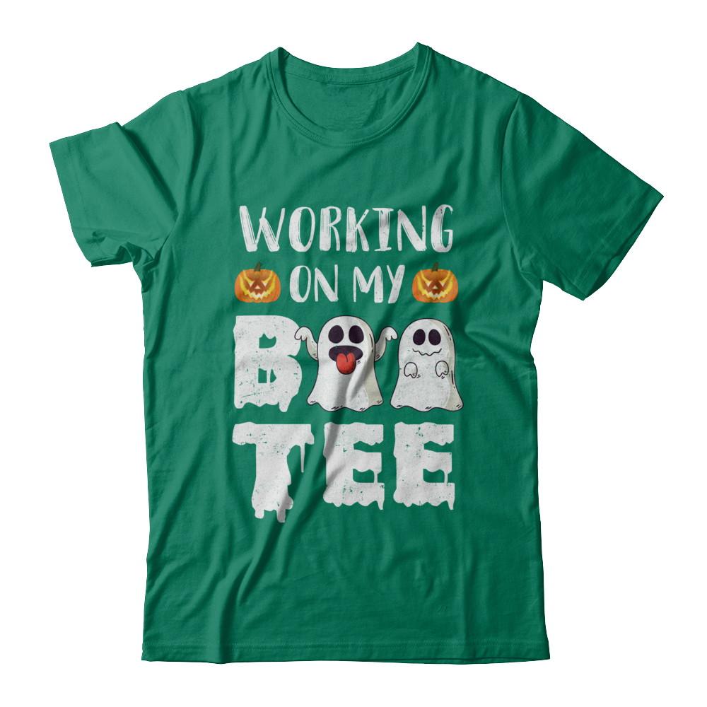 Working On My Boo Tee Funny Ghost Halloween-T-Shirt & Hoodie-Classic T-Shirt-Kelly Green