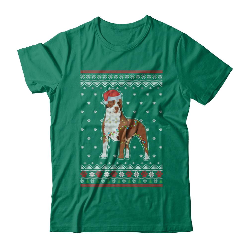 Pitbull Christmas Ugly Sweater Lights Dog Xmas Gift-T-Shirt & Sweatshirt-Classic T-Shirt-Kelly Green