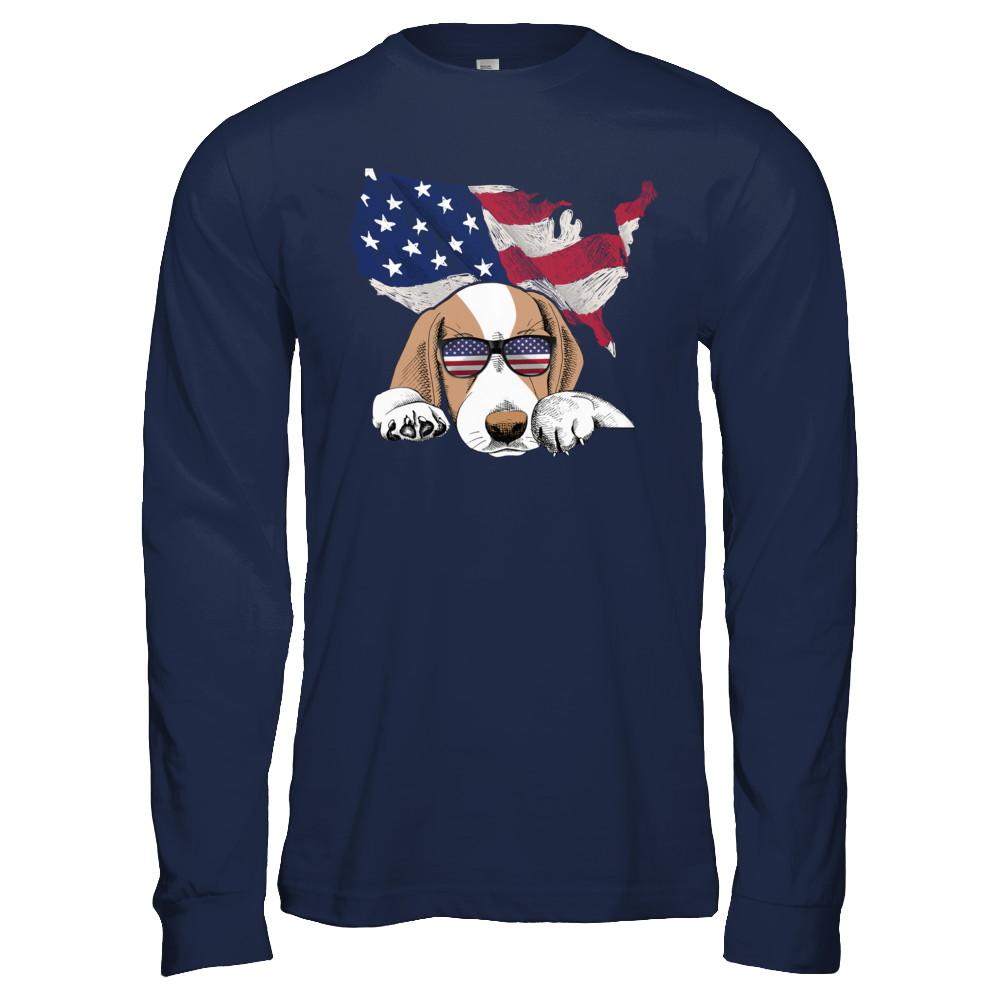 Funny Patriot Beagle Dog 4Th Of July American Flag-T-Shirt & Hoodie-Long Sleeve T-Shirt-Navy