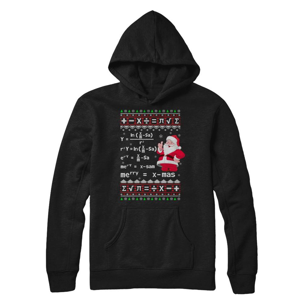 Funny Merry Xmas In Math Ugly Christmas Sweater-T-Shirt & Sweatshirt-Pullover Hoodie-Black