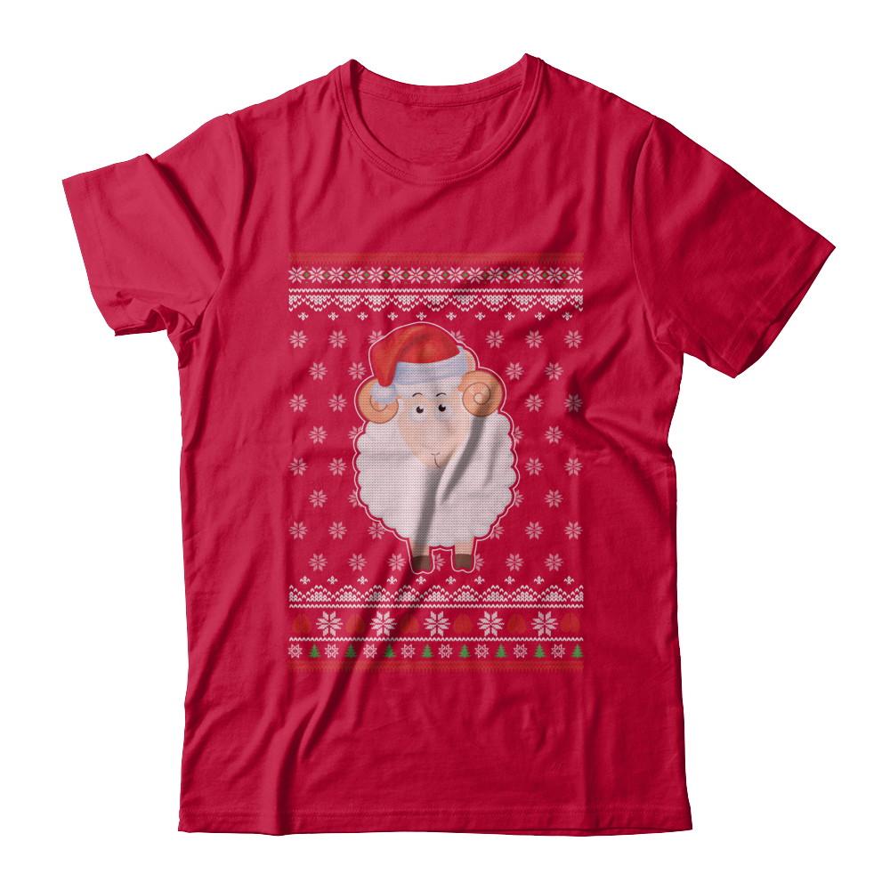 Pajamas Lamb Sheep Santa Hat Ugly Christmas Sweater-T-Shirt & Sweatshirt-Classic T-Shirt-Red