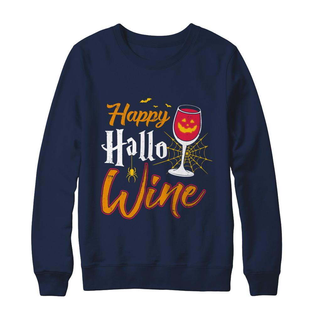 Happy Hallo Wine Funny Halloween-T-Shirt & Sweatshirt-Crewneck Sweatshirt-Navy