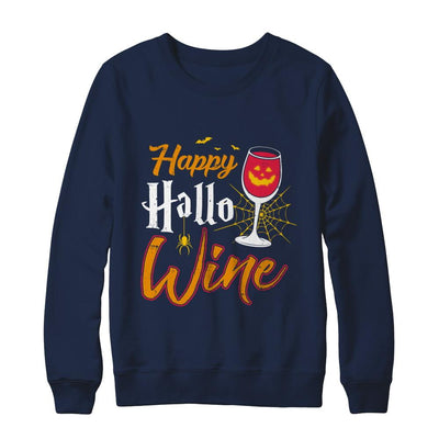 Happy Hallo Wine Funny Halloween-T-Shirt & Sweatshirt-Crewneck Sweatshirt-Navy