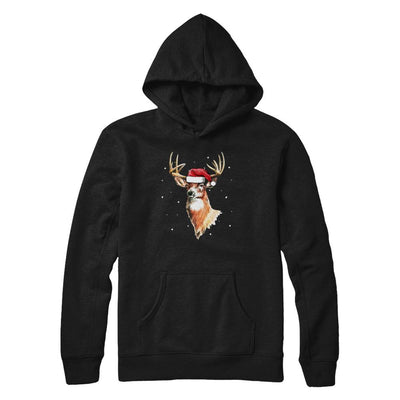Christmas Pajama Deer With Santa Hat Hunting Hunter-T-Shirt & Sweatshirt-Pullover Hoodie-Black