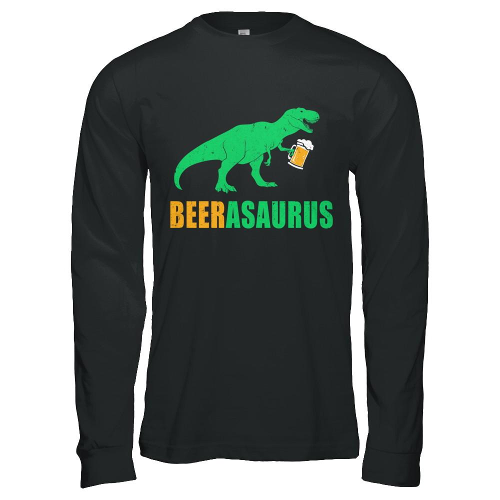 Beerasaurus Funny International Beer Day Dinosaur Gift-T-Shirt & Hoodie-Long Sleeve T-Shirt-Black