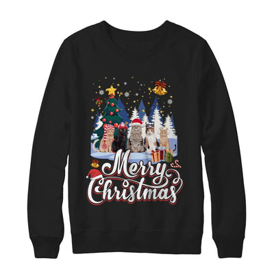 Merry Christmas Cat Women Girls Christmas Gift-T-Shirt & Sweatshirt-Crewneck Sweatshirt-Black
