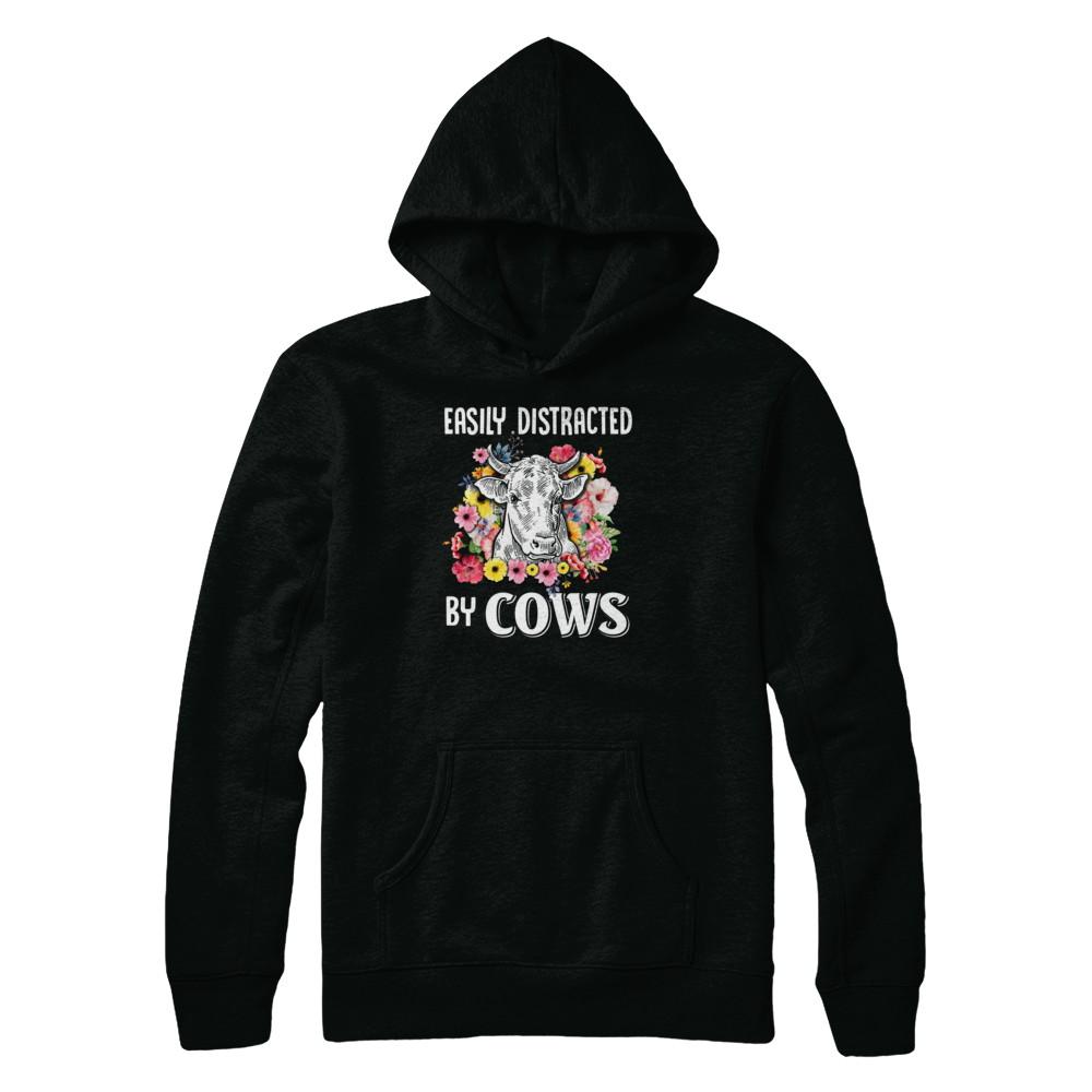 Easily Distracted By Cows-T-Shirt & Tank Top-Pullover Hoodie-Black