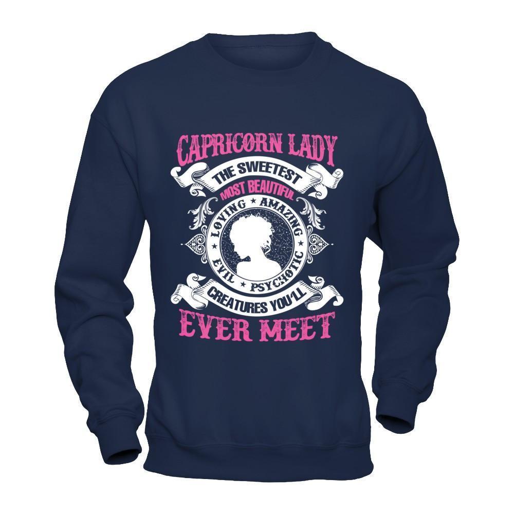 Capricorn Lady The Sweetest Most Beautiful Love Amazing-T-Shirt & Hoodie-Crewneck Sweatshirt-Navy