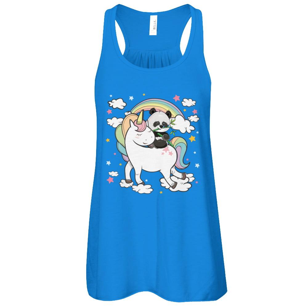 Panda Riding Unicorn-T-Shirt & Tank Top-Women's Flowy Racerback Tank-True Royal