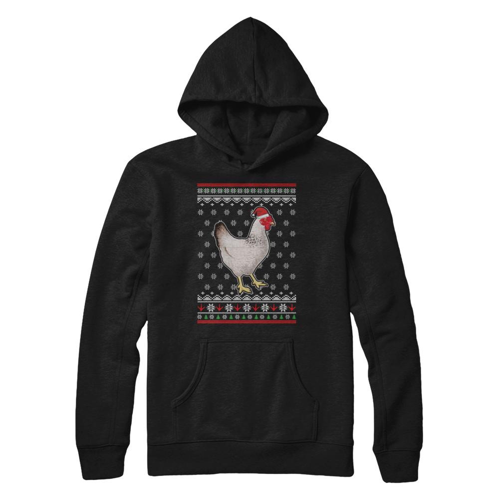 Pajamas Chicken With Santa Hat Ugly Christmas Sweater-T-Shirt & Sweatshirt-Pullover Hoodie-Black