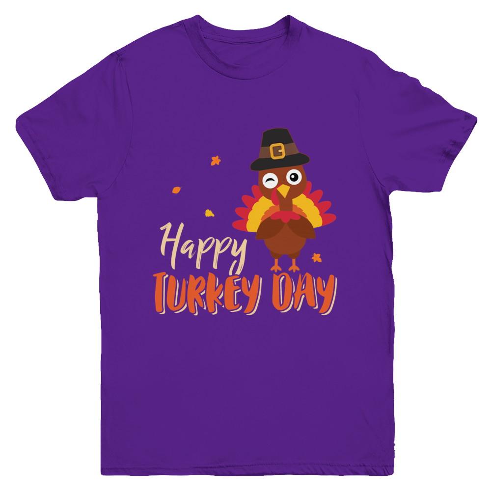 Happy Turkey Day Funny Thanksgiving Gift Youth-Youth Shirt-Youth T-Shirt-Purple