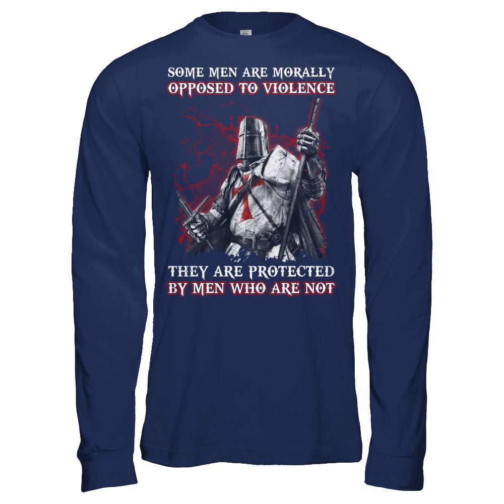 Knight Templar Men Opposed To Violence They Are Protected By Men Who Are Not-T-Shirt & Hoodie-Long Sleeve T-Shirt-Navy