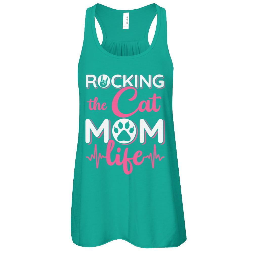 Rocking The Cat Mom Life-T-Shirt & Tank Top-Women's Flowy Racerback Tank-Kelly