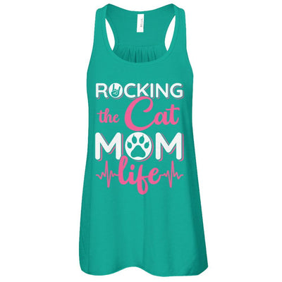 Rocking The Cat Mom Life-T-Shirt & Tank Top-Women's Flowy Racerback Tank-Kelly