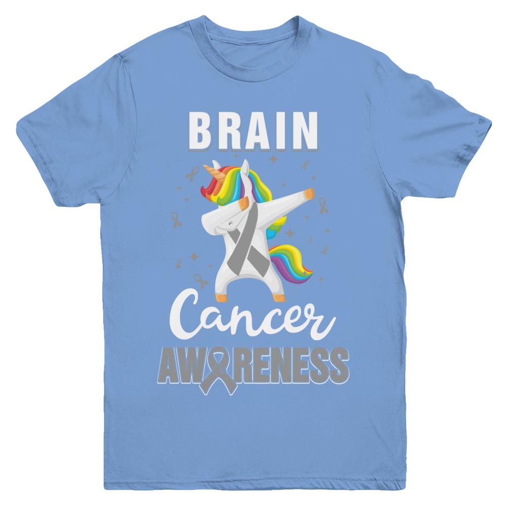 Inspirational Brain Cancer Awareness Unicorn Support Youth-Youth Shirt-Youth T-Shirt-Carolina Blue