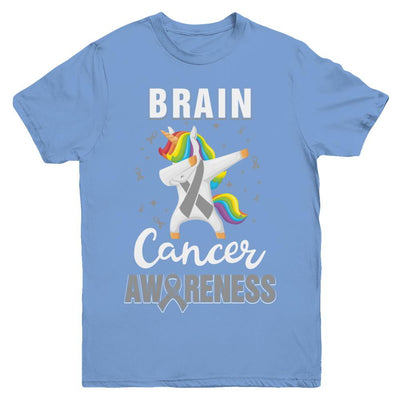 Inspirational Brain Cancer Awareness Unicorn Support Youth-Youth Shirt-Youth T-Shirt-Carolina Blue