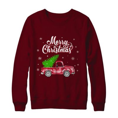 Snow Tree Truck Merry Christmas-T-Shirt & Sweatshirt-Crewneck Sweatshirt-Maroon