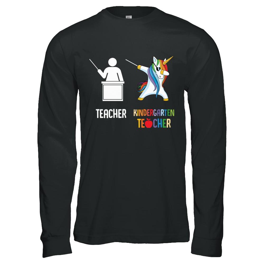Dabbing Unicorn Kindergarten Teacher Funny Gifts Dab-T-Shirt & Hoodie-Long Sleeve T-Shirt-Black