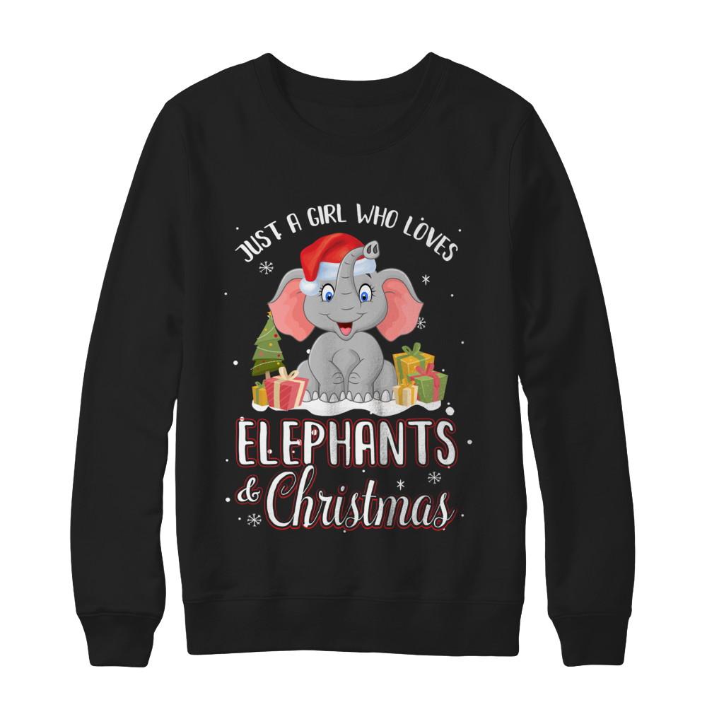 Just A Girl Who Loves Elephants And Christmas-T-Shirt & Sweatshirt-Crewneck Sweatshirt-Black