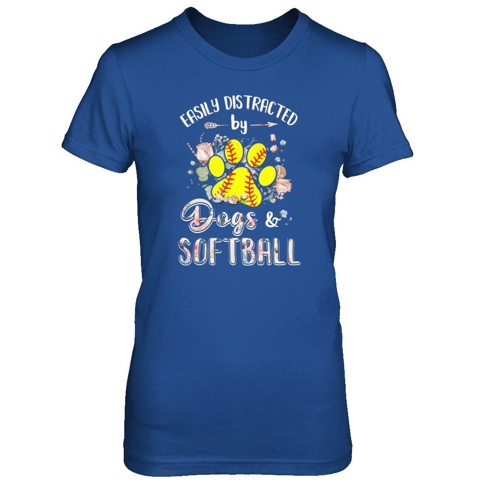 Easily Distracted By Dogs And Softball-T-Shirt & Tank Top-Women's T-Shirt-Royal