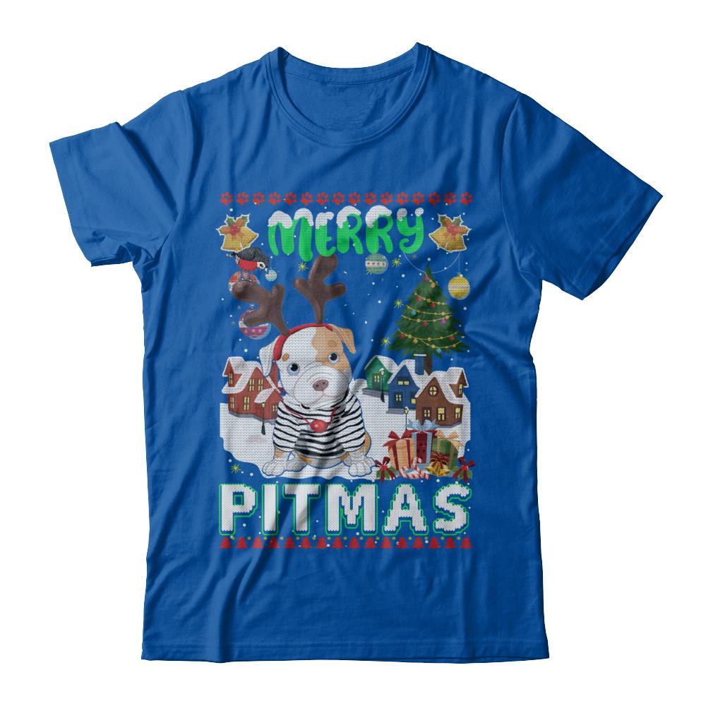 Cute Pitbull Christmas Merry Pigmas Ugly Sweater Christmas-T-Shirt & Sweatshirt-Premium T-Shirt-Royal
