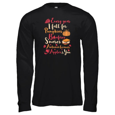 Every Year I Fall For Pumpkins Bonfires S'mores Autumn-T-Shirt & Tank Top-Long Sleeve T-Shirt-Black