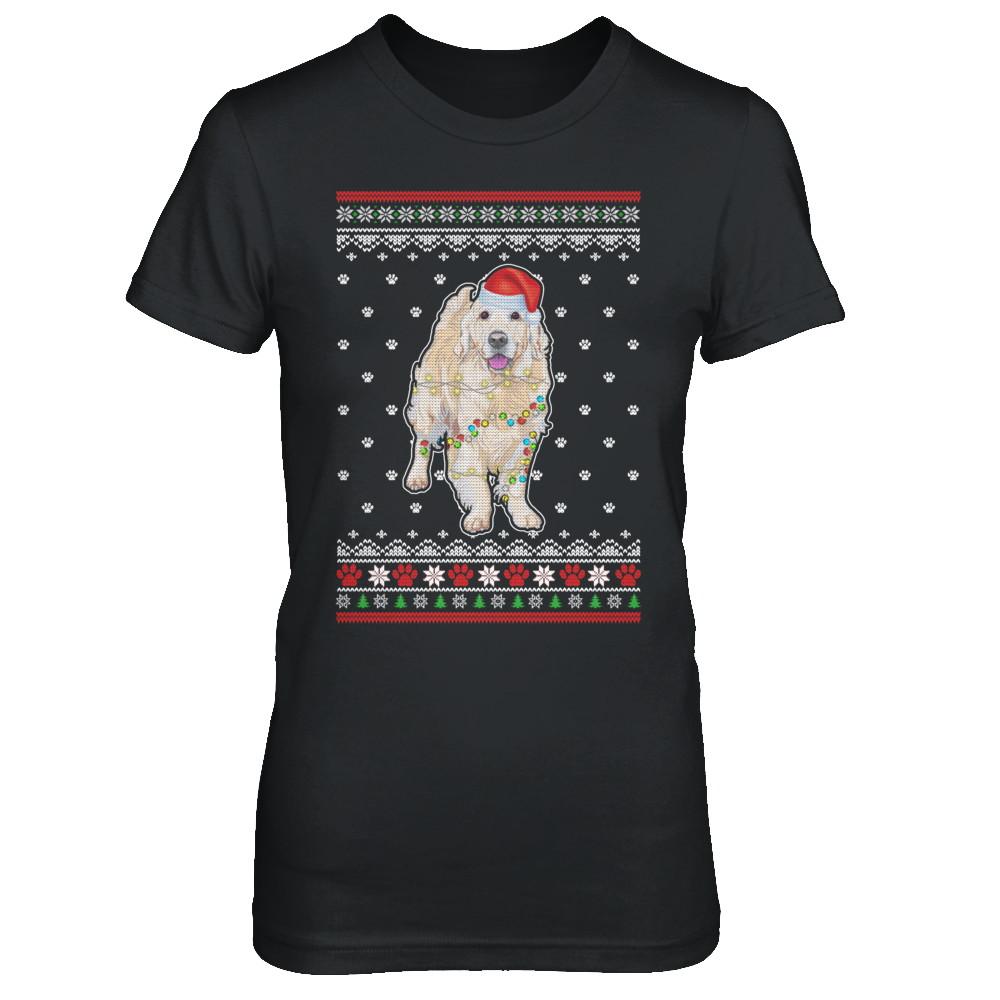 Golden Retriever Christmas Ugly Sweater Lights Dog Xmas Gift-T-Shirt & Sweatshirt-Women's T-Shirt-Black