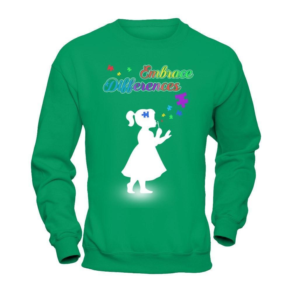 Autism Awareness Embrace Differences-T-Shirt & Hoodie-Crewneck Sweatshirt-Irish Green