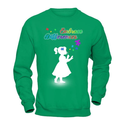 Autism Awareness Embrace Differences-T-Shirt & Hoodie-Crewneck Sweatshirt-Irish Green
