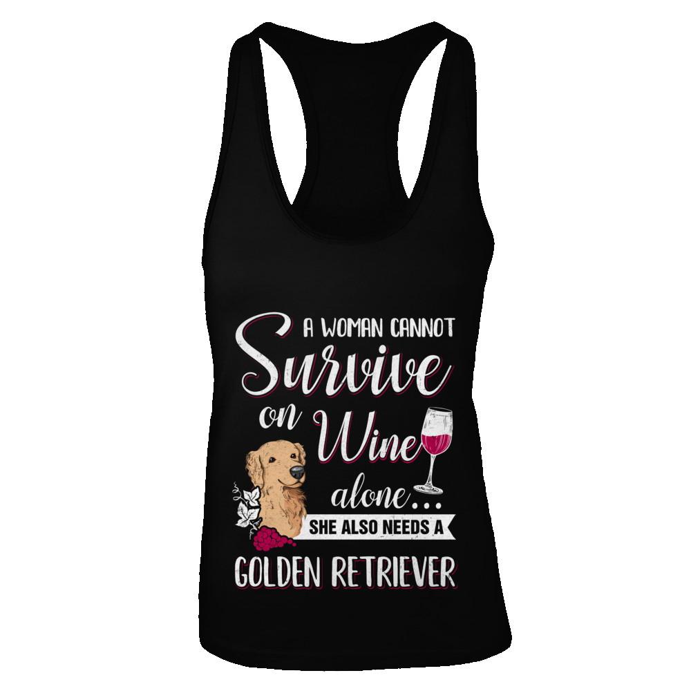 A Woman Can't Survive On Wine Alone Golden Retriever Dog-T-Shirt & Tank Top-Women's Ideal Racerback Tank-Black