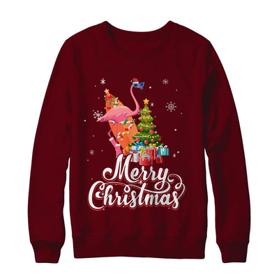 Flamingo Christmas Gift Merry Christmas Flamingo-T-Shirt & Sweatshirt-Crewneck Sweatshirt-Maroon