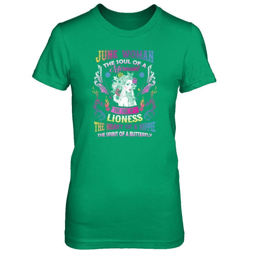June Woman The Soul Of A Mermaid Birthday-T-Shirt & Tank Top-Women's T-Shirt-Irish Green