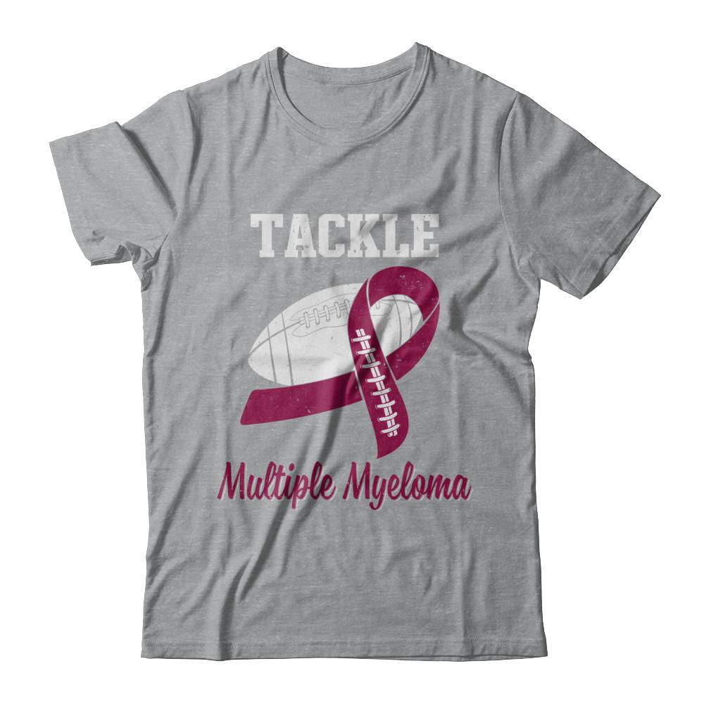 Football Survivor Tackle Burgundy Multiple Myeloma Awareness-T-Shirt & Hoodie-Classic T-Shirt-Sport Grey