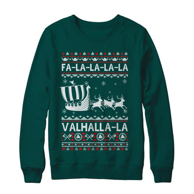 Fa La La Valhalla Viking Ship Ugly Christmas Sweater-T-Shirt & Sweatshirt-Crewneck Sweatshirt-Deep Forest