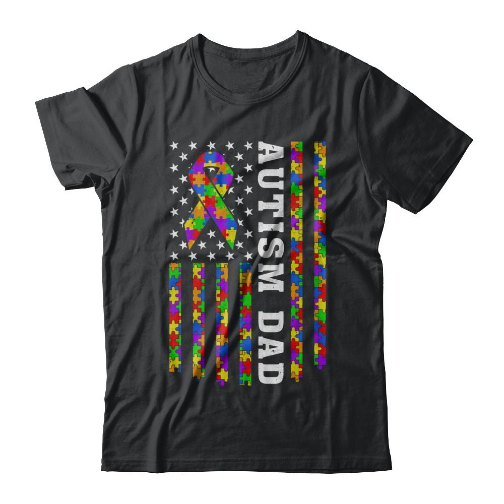Proud Autism Dad Daddy Autistic Us Flag Fathers Day-T-Shirt & Hoodie-Classic T-Shirt-Black