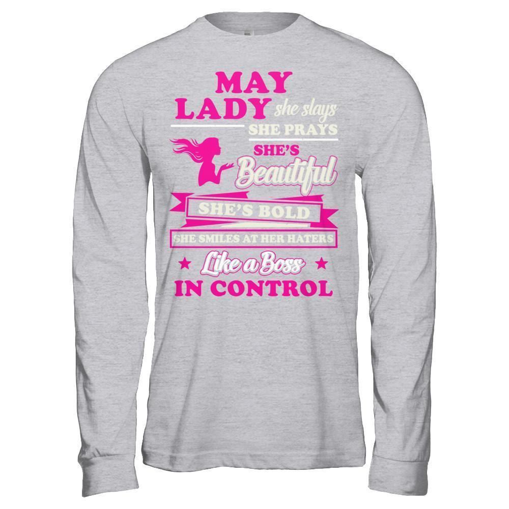 May Lady She Slays She Prays She's Beautiful She's Bold-T-Shirt & Hoodie-Long Sleeve T-Shirt-Sport Grey