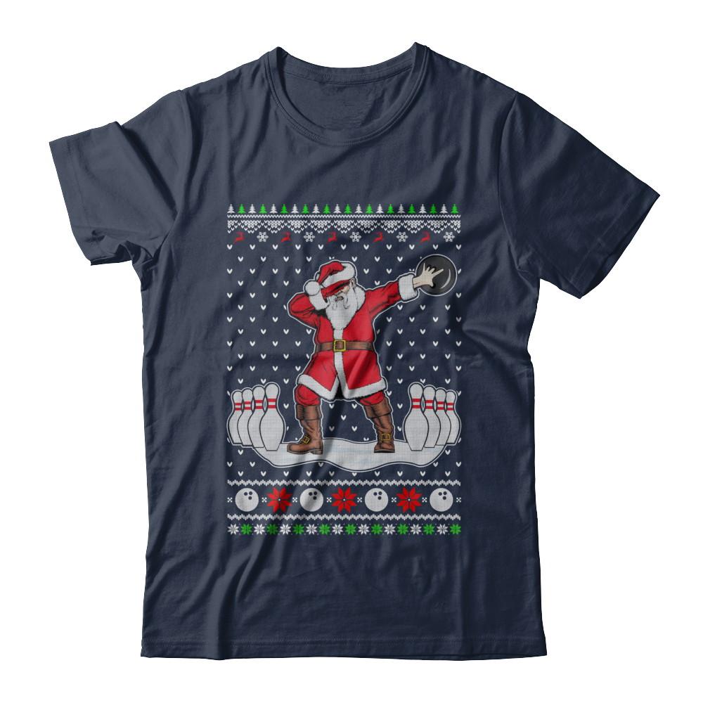 Dabbing Santa Claus Bowling Ugly Christmas Sweater-T-Shirt & Sweatshirt-Classic T-Shirt-Navy