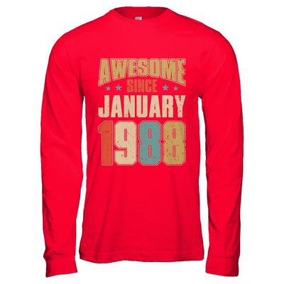Vintage Retro Awesome Since January 1988 33th Birthday-T-Shirt & Hoodie-Long Sleeve T-Shirt-Red
