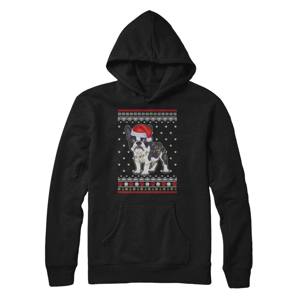 Bulldog Christmas Ugly Sweater Lights Dog Xmas Gift-T-Shirt & Sweatshirt-Pullover Hoodie-Black
