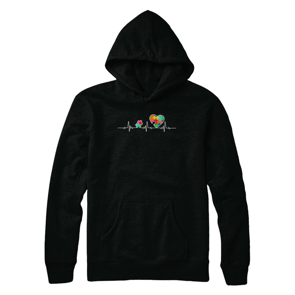 Autism Puzzle Heartbeat Autism Awareness-T-Shirt & Hoodie-Pullover Hoodie-Black
