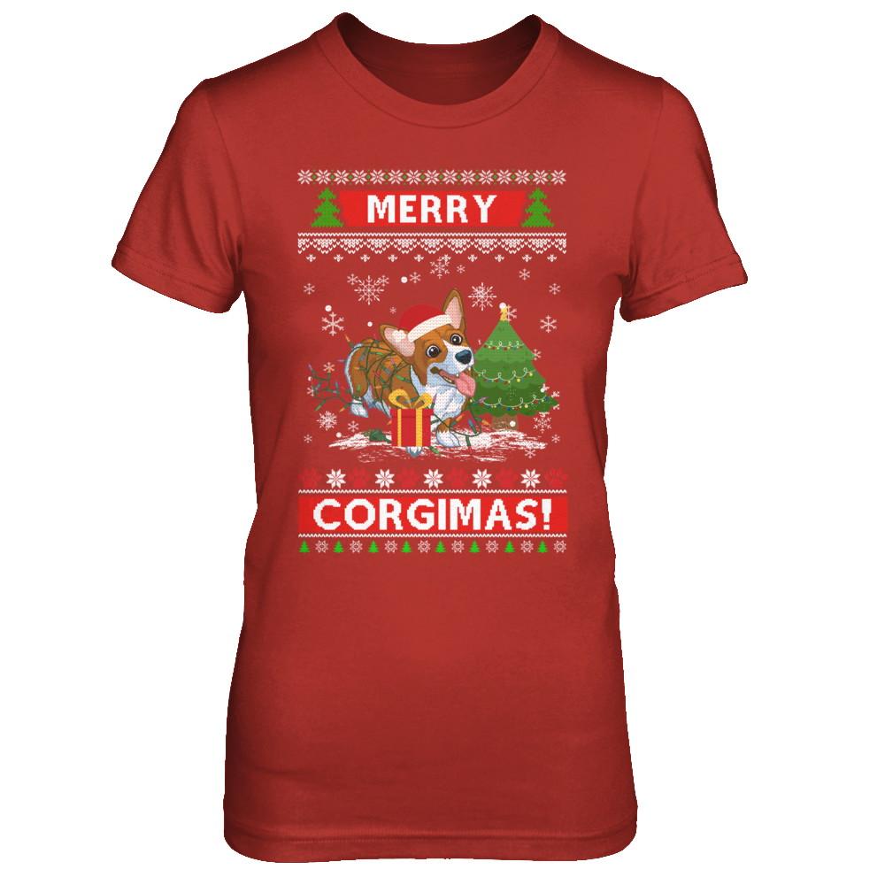 Funny Merry Corgmas Santa Corgi Ugly Christmas Sweater-T-Shirt & Sweatshirt-Women's T-Shirt-Red