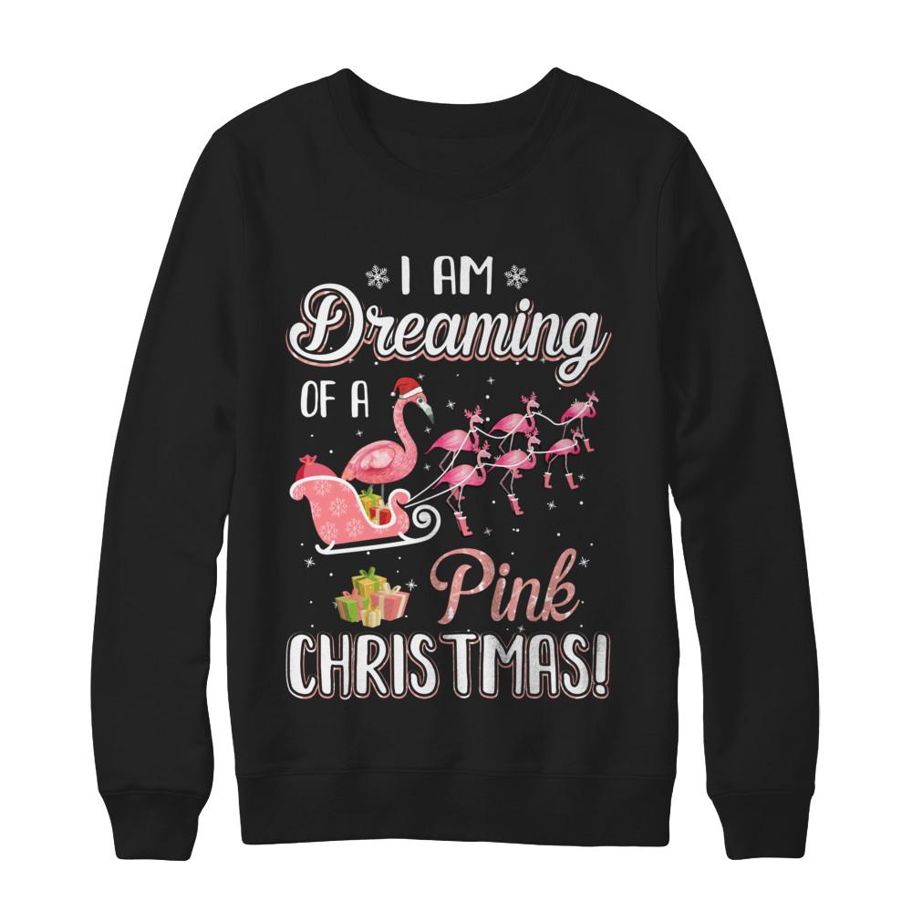 I Am Dreaming Of A Pink Christmas Funny Flamingo-T-Shirt & Sweatshirt-Crewneck Sweatshirt-Black