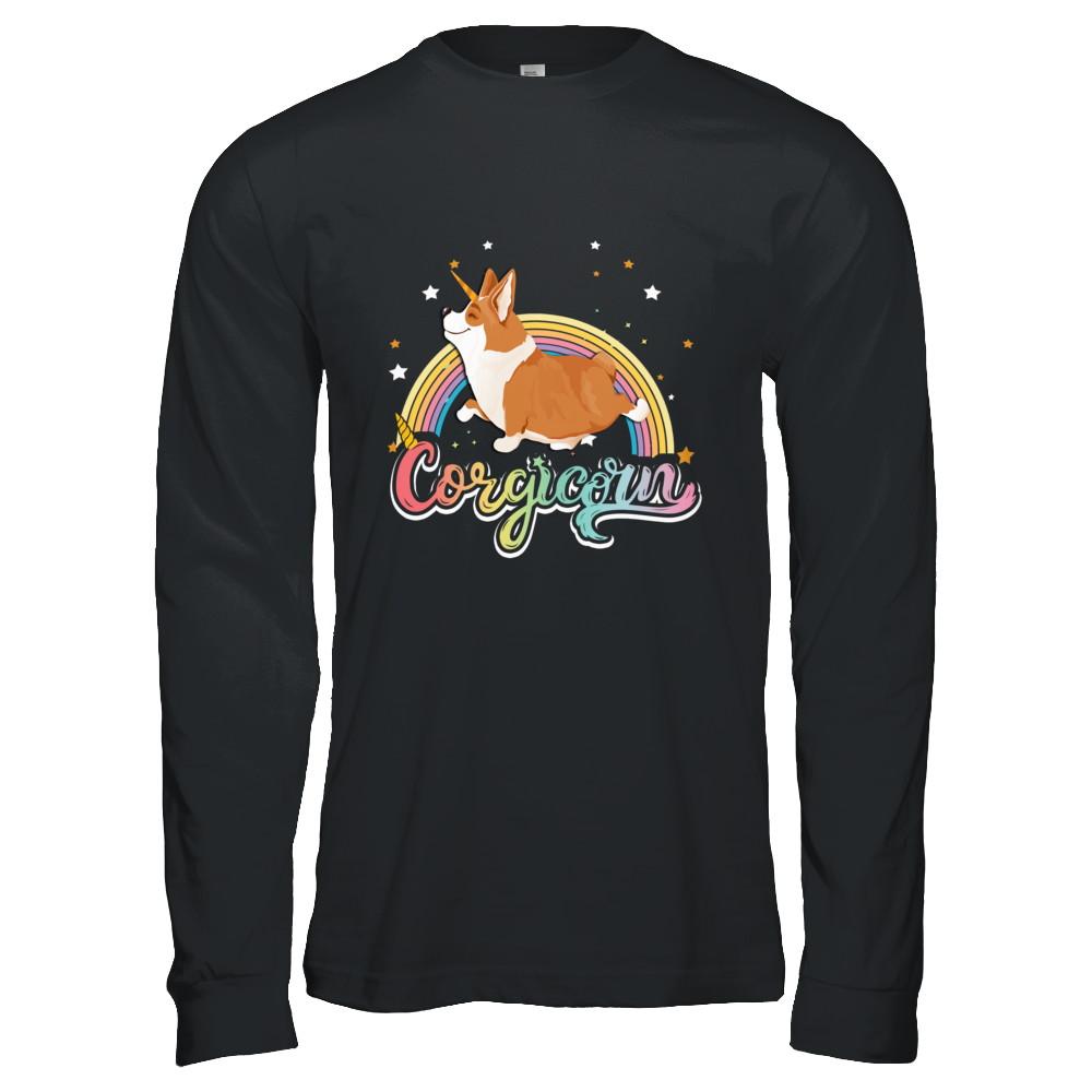 Corgicorn Corgi Unicorn Kids Space Galaxy Rainbow-T-Shirt & Hoodie-Long Sleeve T-Shirt-Black