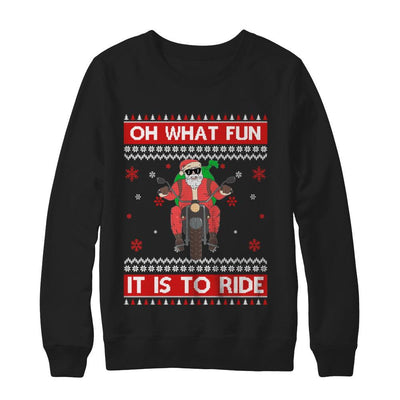 Oh What Fun It Is To Ride Motorcycle Christmas Sweater-T-Shirt & Sweatshirt-Crewneck Sweatshirt-Black