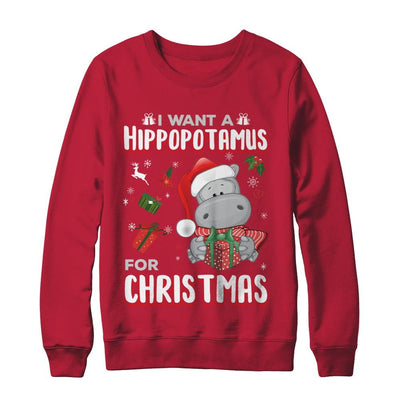 I Want A Hippopotamus For Christmas Hippo-T-Shirt & Sweatshirt-Crewneck Sweatshirt-Red